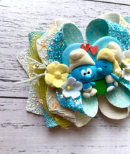 Load image into Gallery viewer, Smurf OOAK Valentine Clay Bow