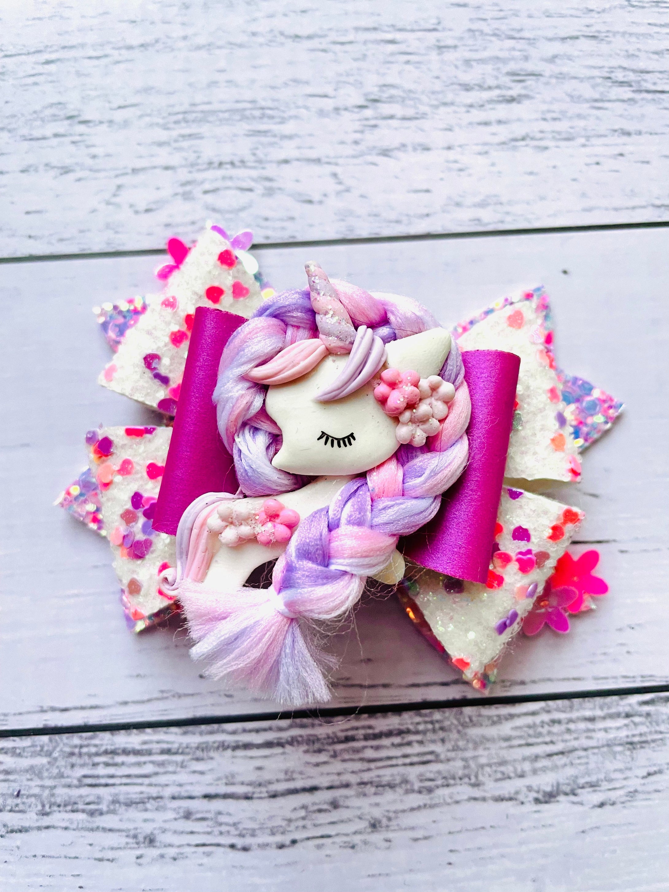 Pony unicorn pink white purple violet cute handmade bow