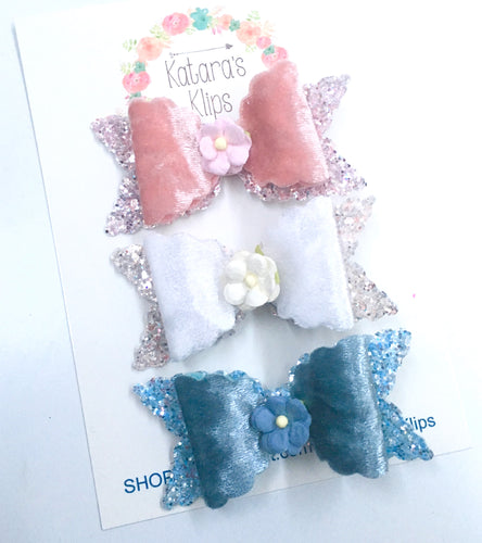 Velvet Glitter Bow Trio