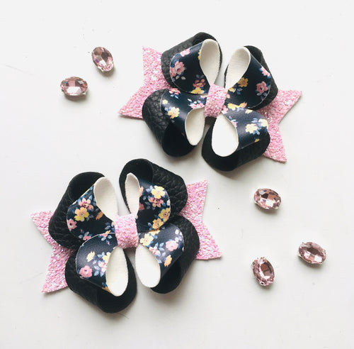 Black Floral Posey Bow