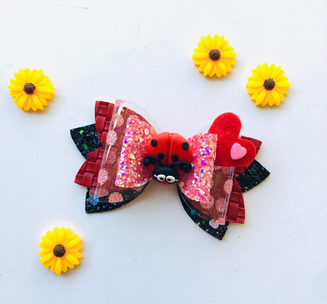 Ladybug heart Clay Bow