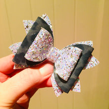 Load image into Gallery viewer, Blue Leopard Suede Glitter bow