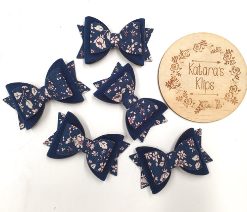 Velvet Navy Floral Bow