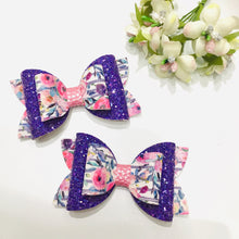 Load image into Gallery viewer, Floral Purple Double Bow