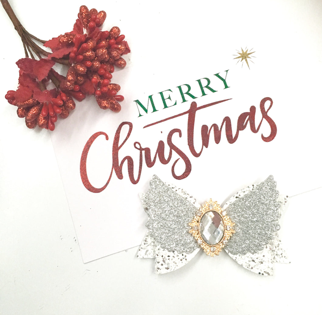 Christmas Glitter Rhinestone Wing bow