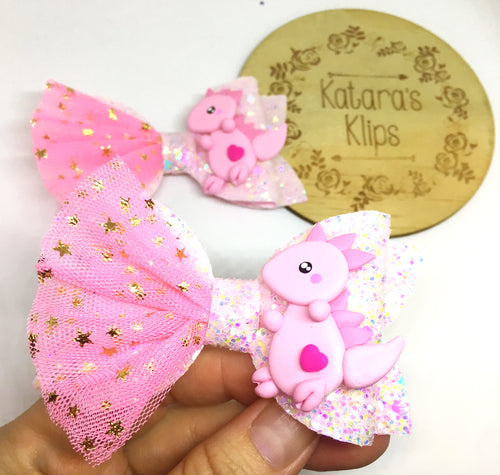 Clay Pink Dinosaur bow