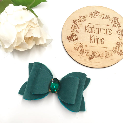 Velvet Green Rhinestone Bow
