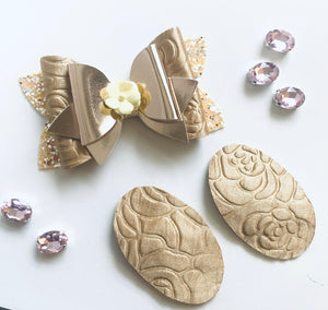 Embossed Roses Gold Bow and Snap Clip Set