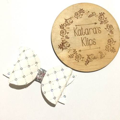 Sequin Quilted White Bow