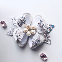 Load image into Gallery viewer, White Glitter Rhinestone Posey Bow