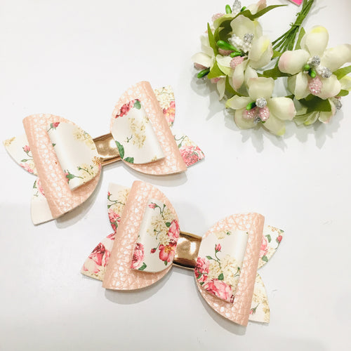 Cream Floral Faux leather bow 