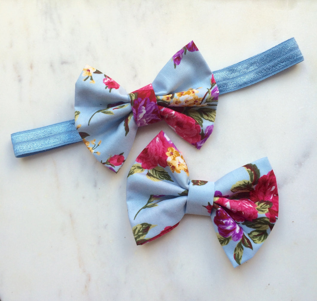 Floral Fabric Small Bow Headband