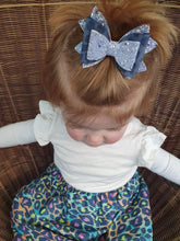 Load image into Gallery viewer, Blue Leopard Suede Glitter bow