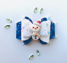 Load image into Gallery viewer, Christmas Blue Snowman Large Clay bow