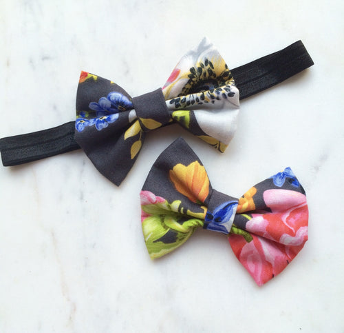 Floral Fabric Small Bow Headband