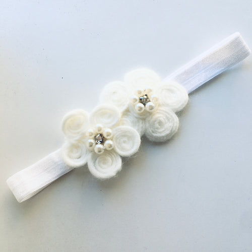 White Appliqué flower bow