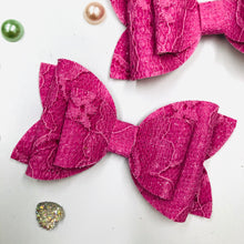 Load image into Gallery viewer, Pink Glitter Lace Double Bow