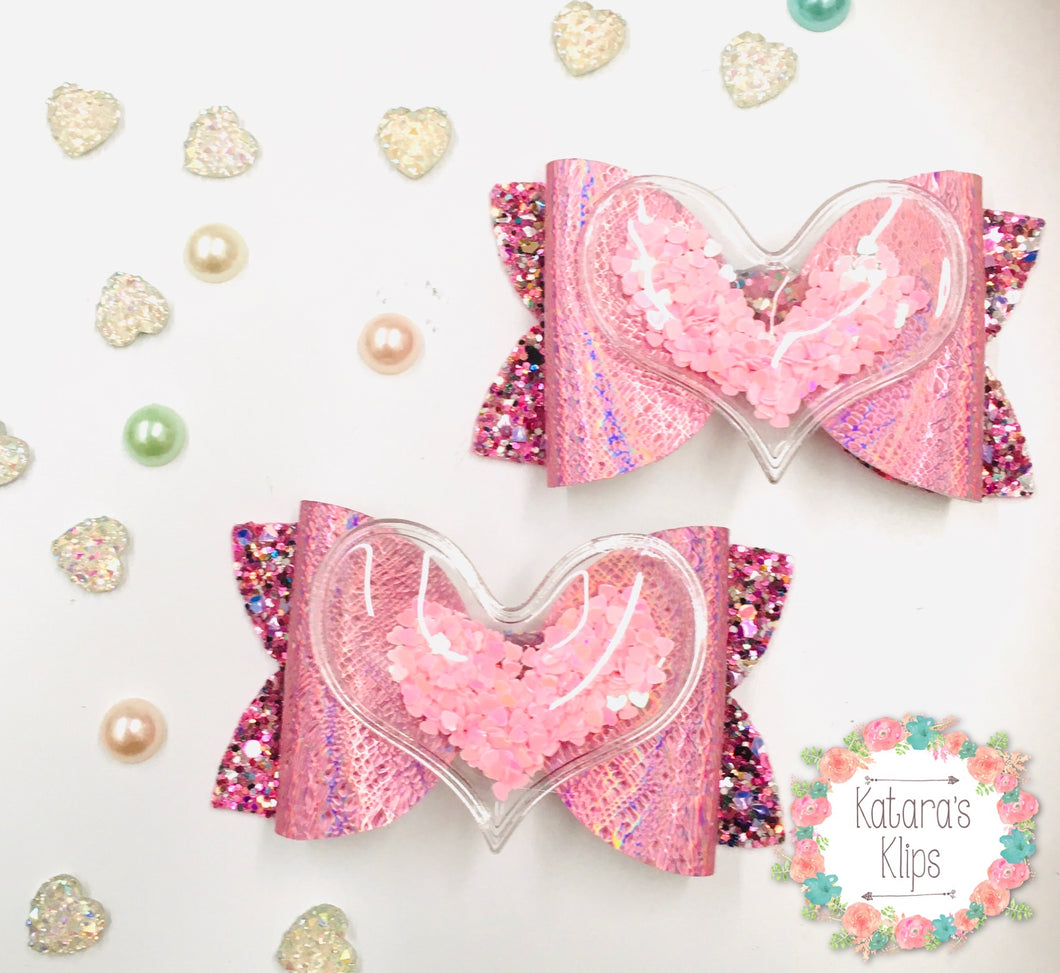Sequin Heart Pink bow