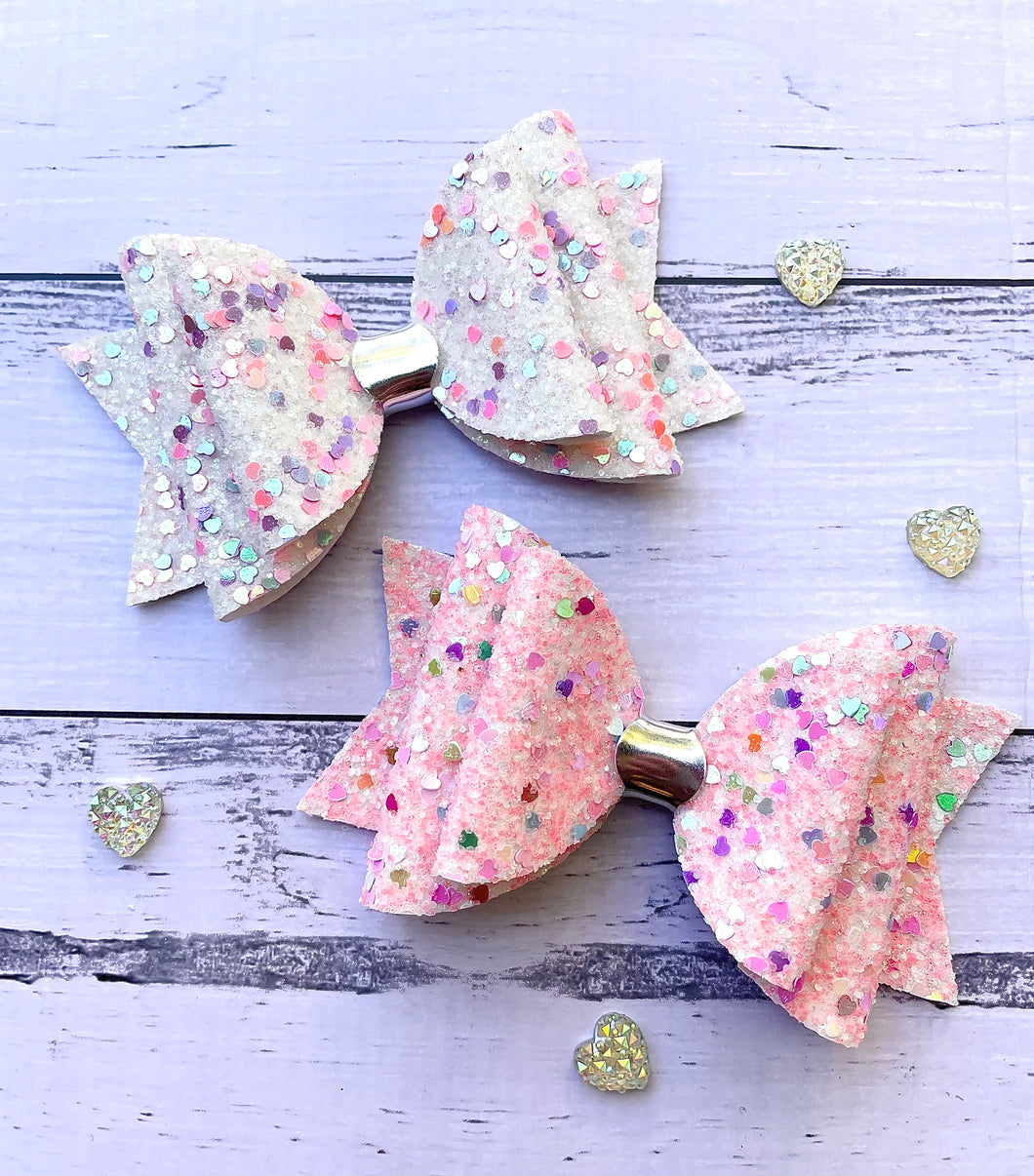 Pink Glitter Heart Dolly Bow