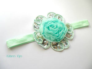 Mint Green Flower Appliqué bow