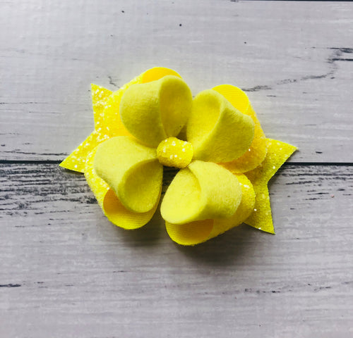 Yellow Glitter Felt Posey Bow