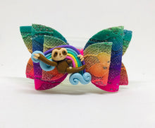 Load image into Gallery viewer, Sloth Rainbow Clay Bow