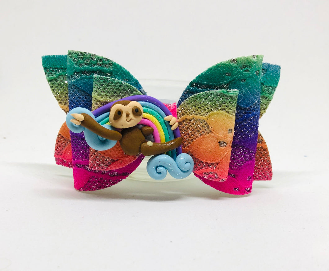 Sloth Rainbow Clay Bow