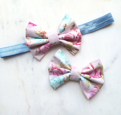 Floral Fabric Small Bow Headband