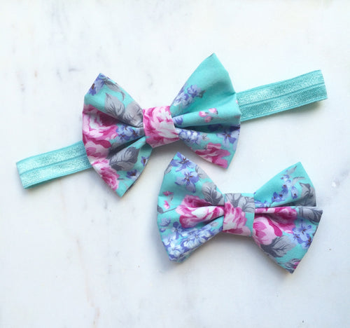 Floral Fabric Small Bow Headband