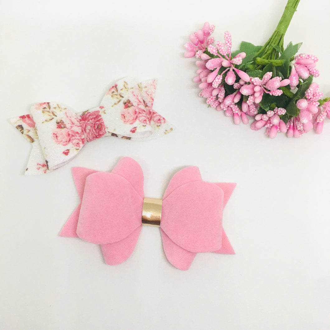 Faux Suede and Leatherette Pink clip pair