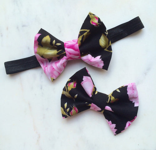 Floral Fabric Small Bow Headband