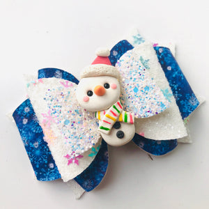 Christmas Blue Snowman Large Clay bow