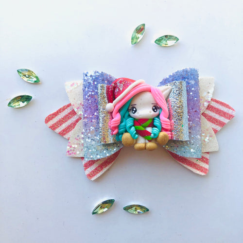 Christmas Unicorn Medium Clay bow