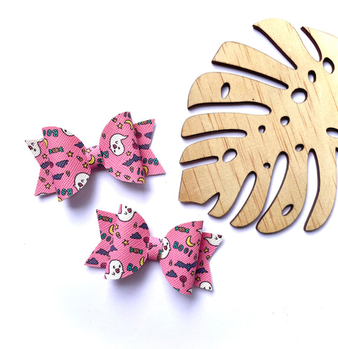Pink Ghost Piggytail clip pair
