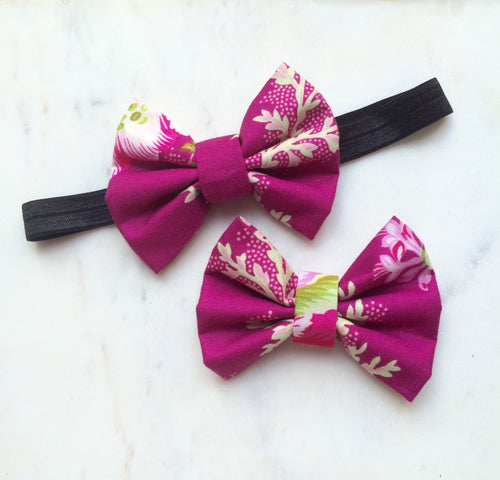 Floral Fabric Small Bow Headband