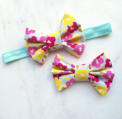 Floral Fabric Small Bow Headband