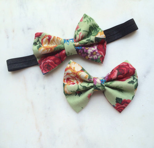 Floral Fabric Small Bow Headband