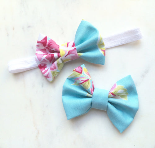 Floral Fabric Small Bow Headband