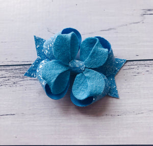 Blue Glitter Felt Posey Bow