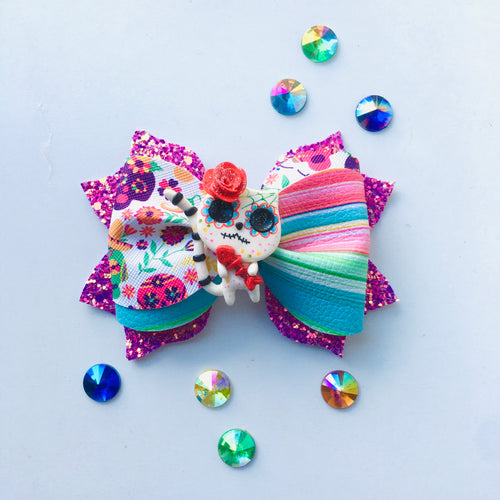 Clay Cat Sugar Skull Fiesta Bow