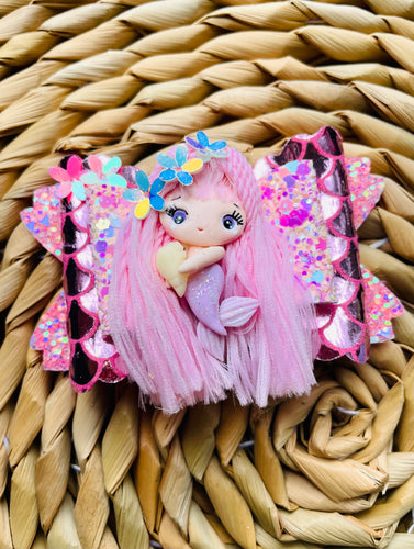Fancy Hair Pink Mermaid Clay Bow