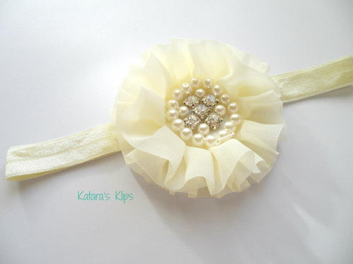 Ivory Round Rhinestone Flower bow