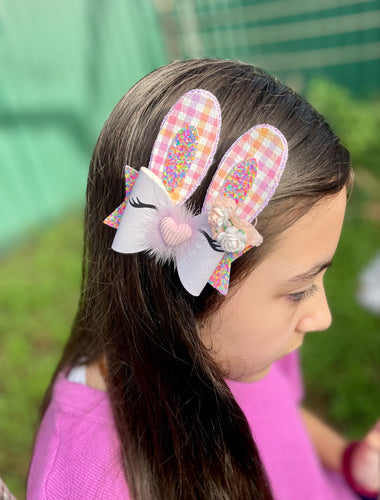 Easter Bunny Plaid Purple Bow Ears