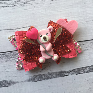 Valentine Bear Heart Clay Bow