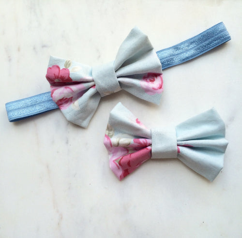 Floral Fabric Small Bow Headband