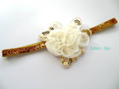 Ivory Gold Flower Appliqué bow