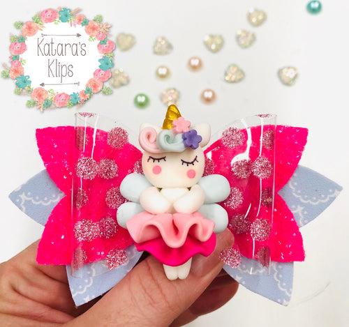 Rainbow Unicorn Fairy Clay Bow