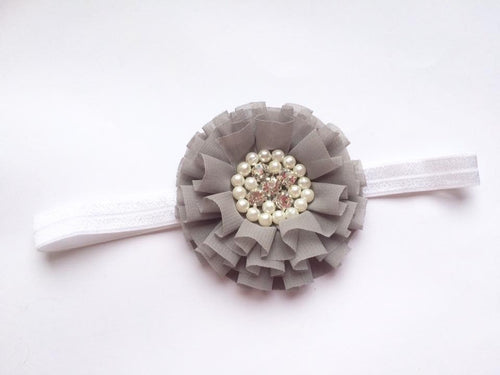 Grey Round Rhinestone Flower bow