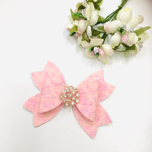 Pink Lace Rhinestone bow
