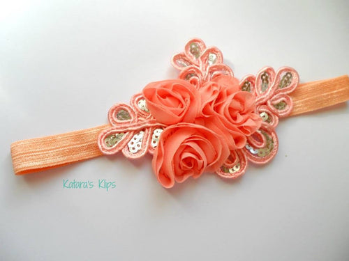 Peach Appliqué Flower bow